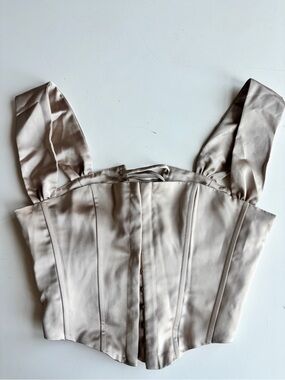 Satin Bandeau Corset Top in Beige - Unbranded